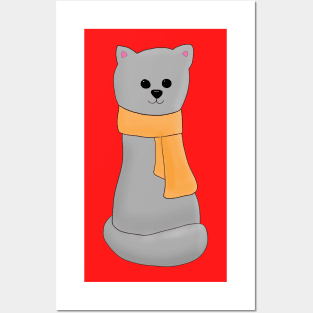 Cat in Orange Scarf Posters and Art